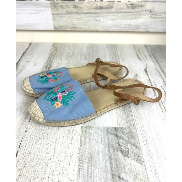 Talbots Women’s 8 Blue Izzy D’Orsay Embroidered Chambray Espadrille Sandals NEW - Picture 3 of 9